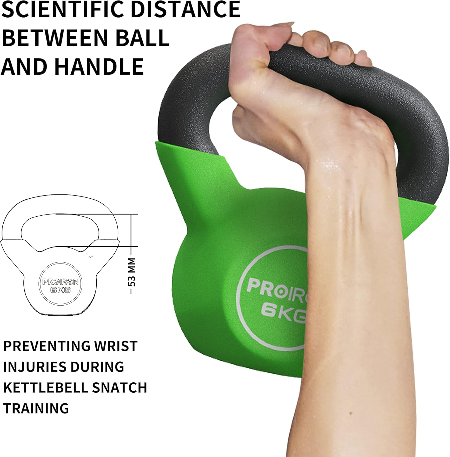 PROIRON Neoprene Coated Kettlebell Weights Solid Cast Iron Kettlebell, Strength Training Kettlebells for Weightlifting, Conditioning, Strength & Core Training in 4KG, 6KG, 8KG, 10KG, 12 KG, 14KG,16KG,20KG - C-8Kg image number 6