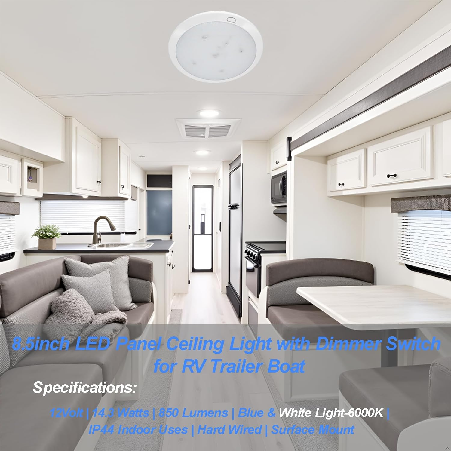 Dream Lighting 12Volt LED 8.5Inch Panel Light Dimmable Switch Cool White/Blue Interior Ceiling/Roof Lamps Rv/Caravan/Camper Trailer/Automotive/Boat/Yacht/Marine/Exhibition Hall,Surface Mounted Memory image number 5