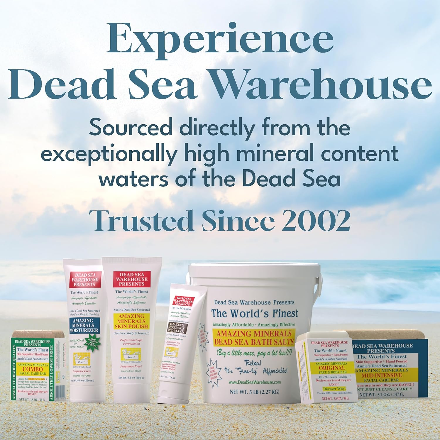 Dead Sea Warehouse - Amazing Minerals Original Face & Body Bar, Dead Sea Salt Cleansing Bar, Handmade in the USA, Mineral Cleanser, Skincare for Clearer Skin, Vegan, Unscented (5.2 Oz)