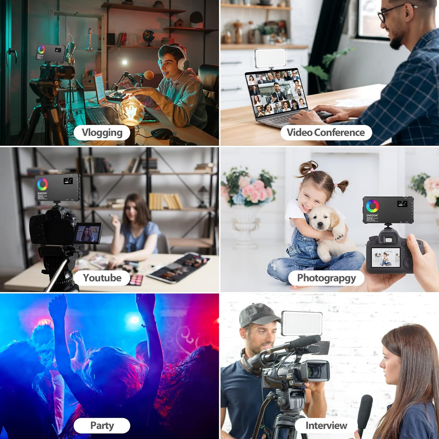 ENEGON RGB Video Light, 4000Mah Rechargeable Battery, Built-In LED Camera Light, Full Color, 24 Frequent Light Effects, CRI&ge;95 2500-9000K LED Video Light image number 5
