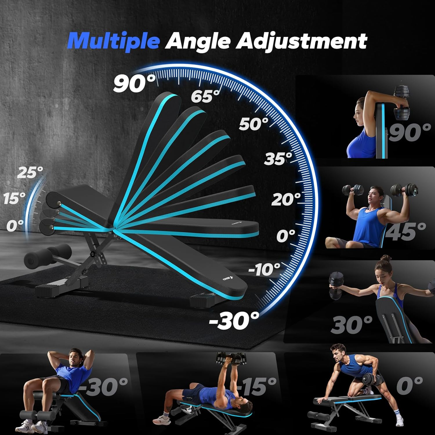 MERACH Adjustable Weight Bench Press,450Kg Fast Folding Multi Station Home Gym Equipment Workout Bench Incline,Extended Head Support for Full Body Exercise&Fitness Equipment Strength Training - Black 2.0 image number 7