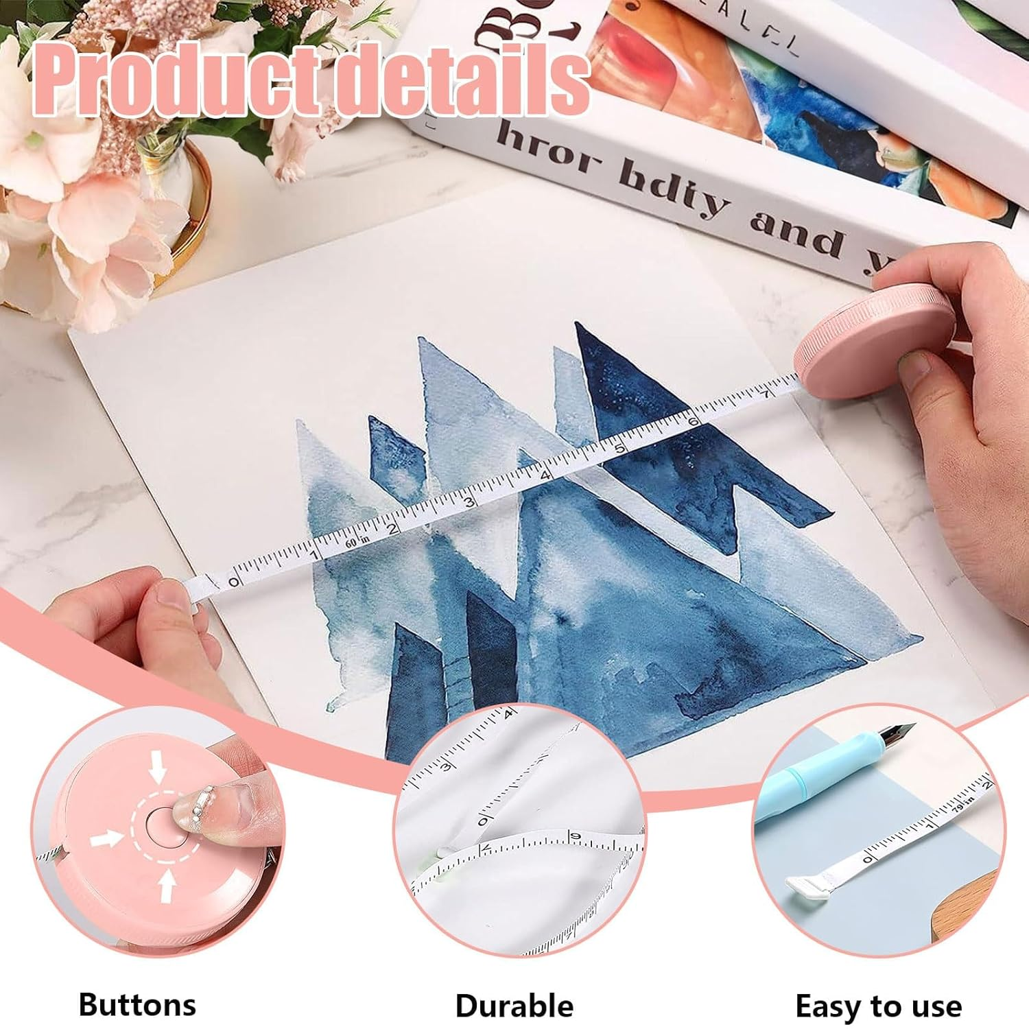 2 Pcs Body Measuring Tape, Retractable Measurement Tape for Body, Tailor, Sewing, Craft, Cloth (Rose, Pink) image number 6