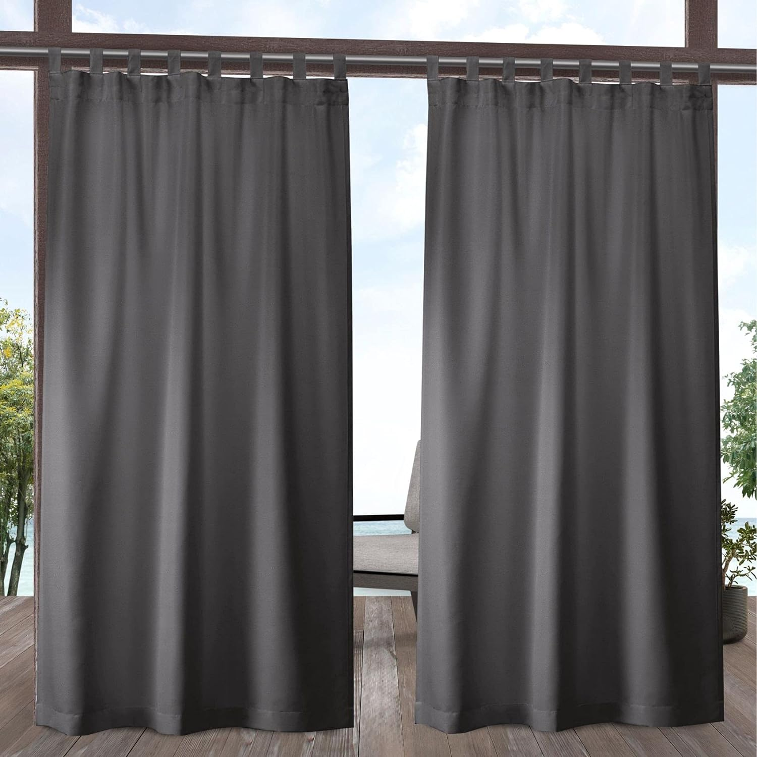 Exclusive Home Cabana Solid Indoor/Outdoor Light Filtering Hook-And-Loop Tab Top Curtain Panel Pair, 54"X108", Sundress