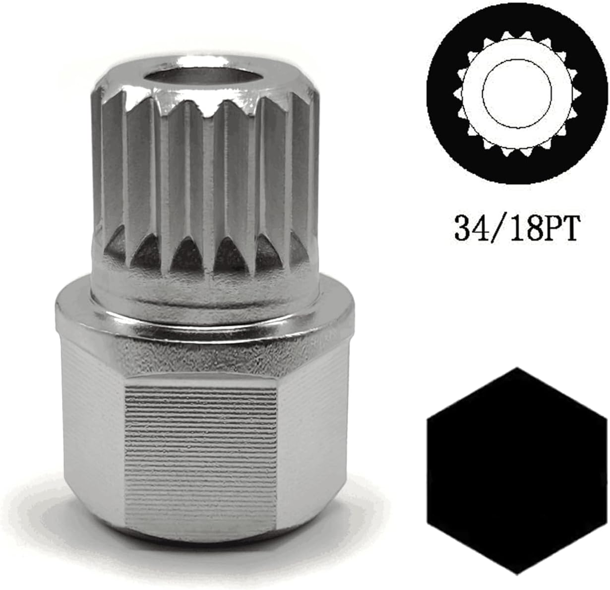 34/18PT Car anti - Theft Hollow Wheel Lock Lug Nut Screw Removal Key Socket for BMW 1, 3 and 5 Series Vehicle Tyres Accessories(Silver)