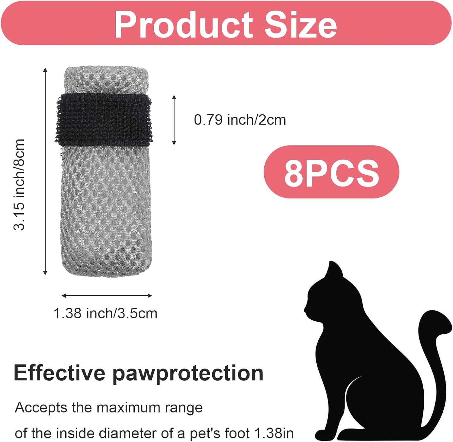 CIATBYYJ Pack of 8 Adjustable Mesh Cat Shoes, Anti-Scratch Cat Socks, Cat Paw Protection, Cat Shoes, Claw Protection, Cat Boots for Bathing, Cutting Nails (Grey, S) image number 5