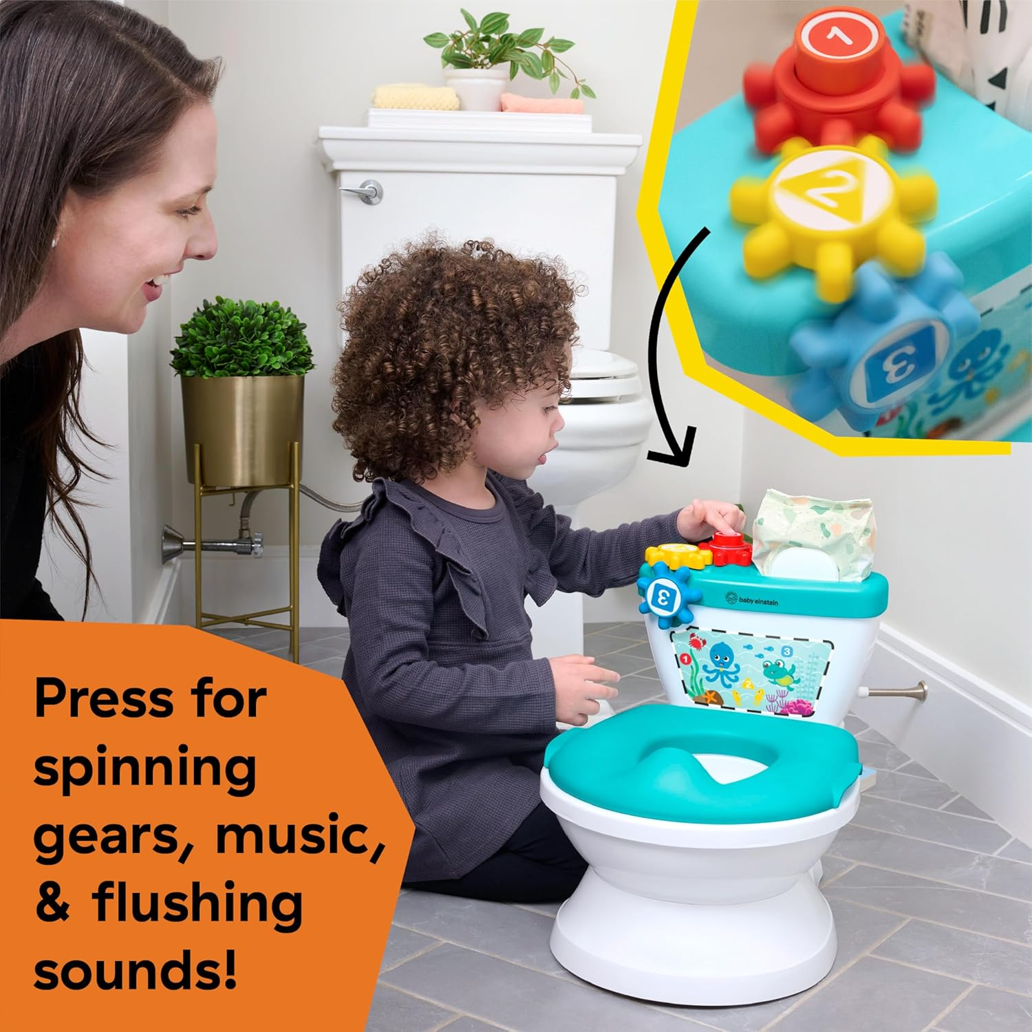 Baby Einstein Geared for Success 2-In-1 Potty Training System, Toilet & Potty Seat Included, Ages 18+ Months, with Music and Spinning Gears - Tinkle And Reveal image number 5