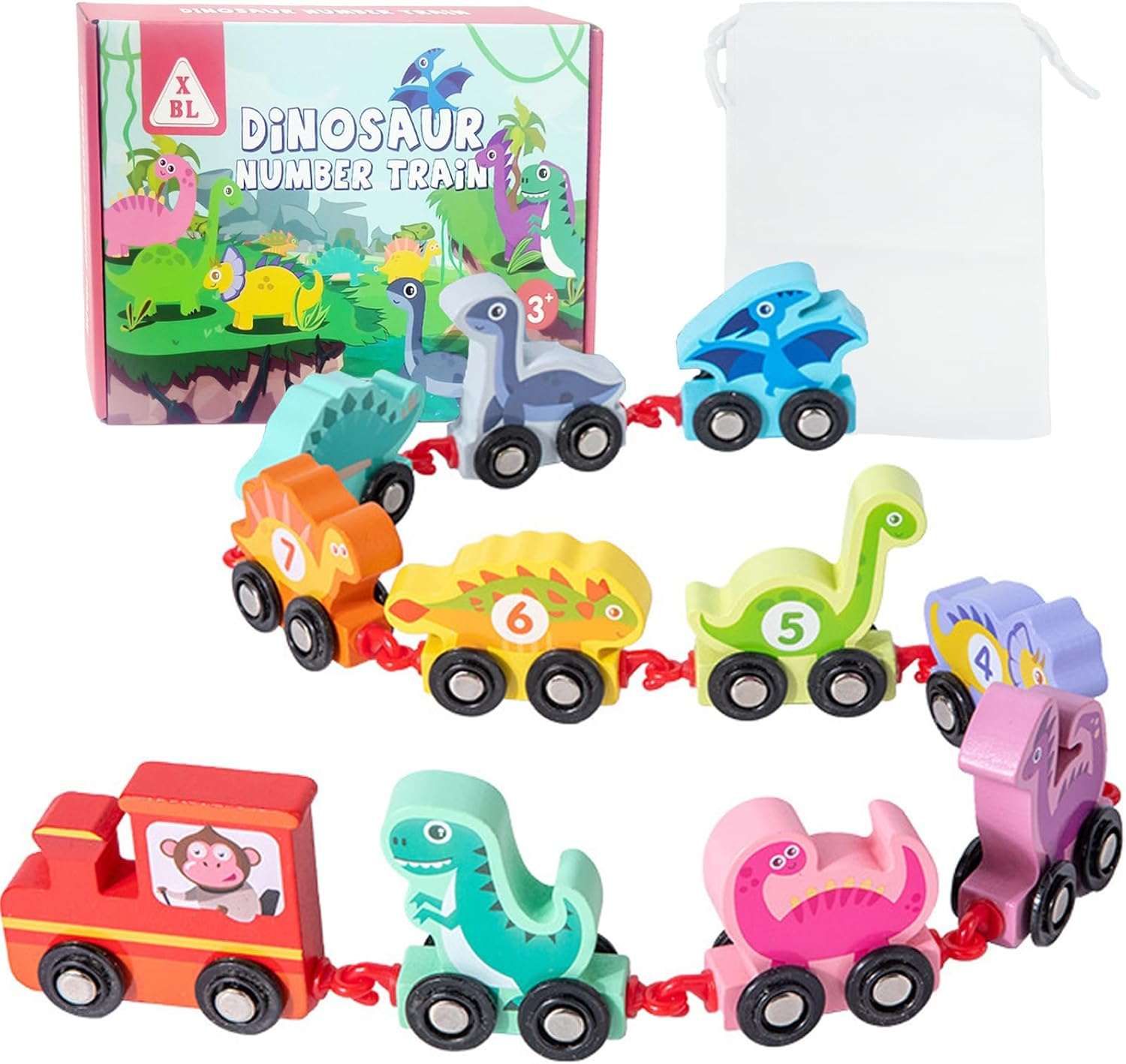 Montessori Dinosaur Toys for 2-4 Year Olds &ndash; Wooden Train Set with Storage Bag and Playmat, Educational Toy for Toddlers Boys & Girls image number 6