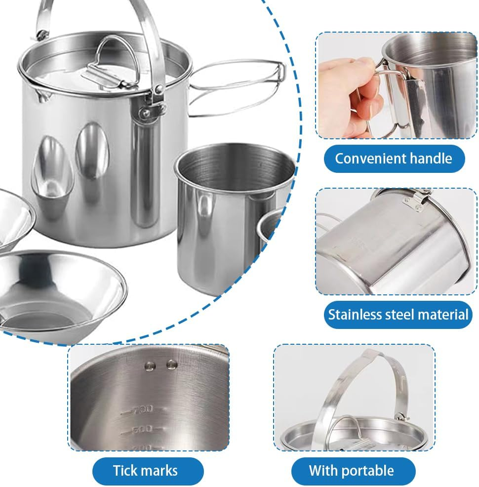 Camping Coffee Pot and Mug Set, 5-Piece Camping Cookware, Outdoor Kettle with Foldable Handle and Lid for Camping, Backpacking, Outdoor Cooking and Picnics image number 4