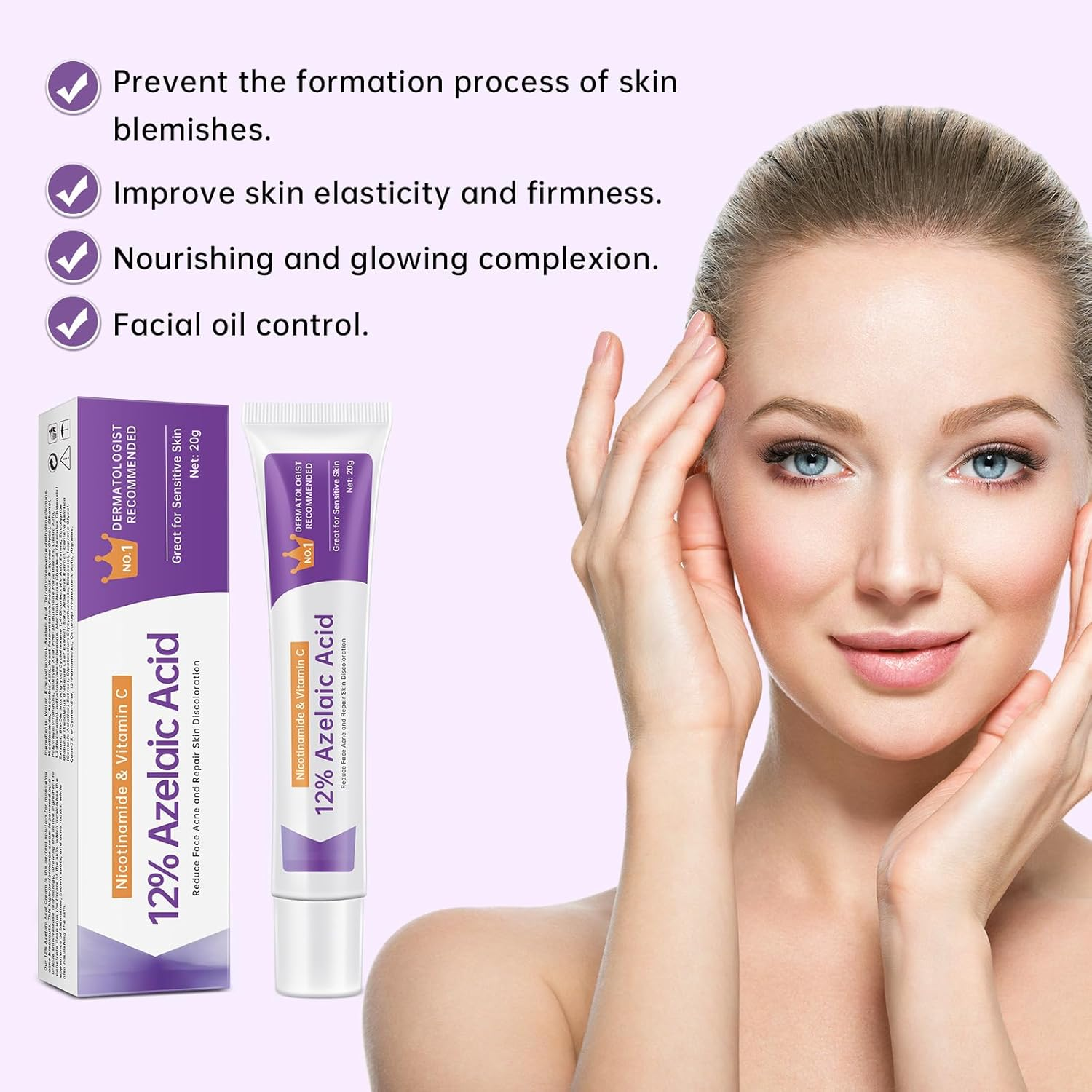 Azelaic Acid 12% Serum for Acne, Azelaic Acid Cream for Acne, Blemishes and Pimples, Nicotinamide Serum Balances Excess Sebum for Smooth Skin, 0.7 OZ image number 2