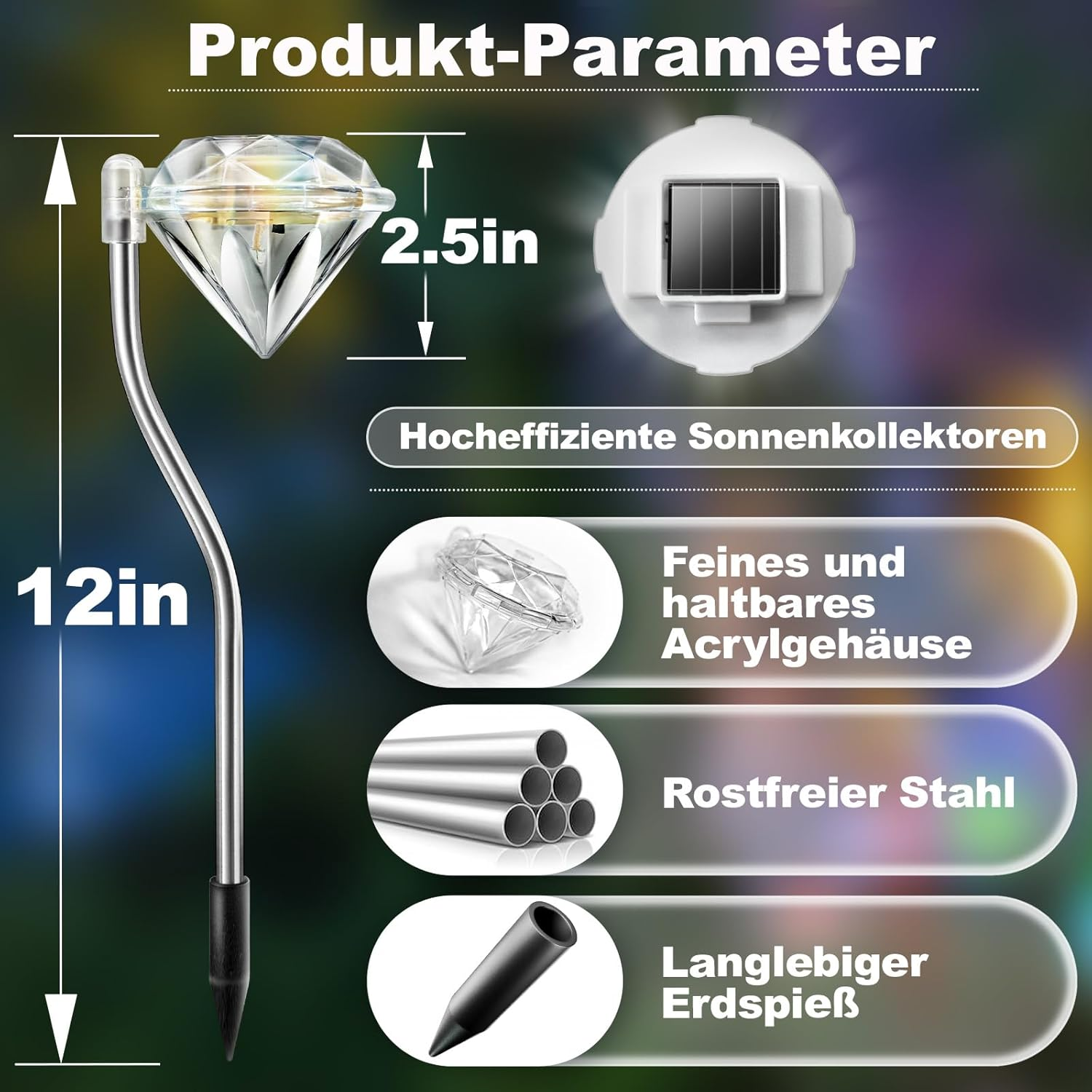 Anordsem Solar Lights for Outdoor Balcony Decoration: Garden Decoration for Outdoor Weatherproof LED Diamond Solar Lights - White Light Lighting Solar Lights Outdoor Garden Decoration Gift for Women