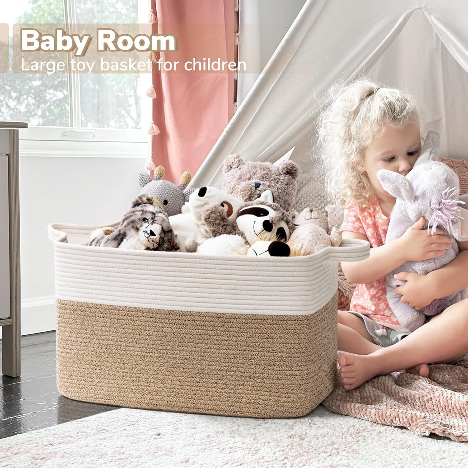 Large Basket, Storage Baskets for Organizing, XICEN Blanket Storage for Living Room, Bedroom, Rectangle Rope Baskets for Storage, Woven Baby Basket for Clothes, Towels, 55Cm X 38Cm X 30Cm image number 3