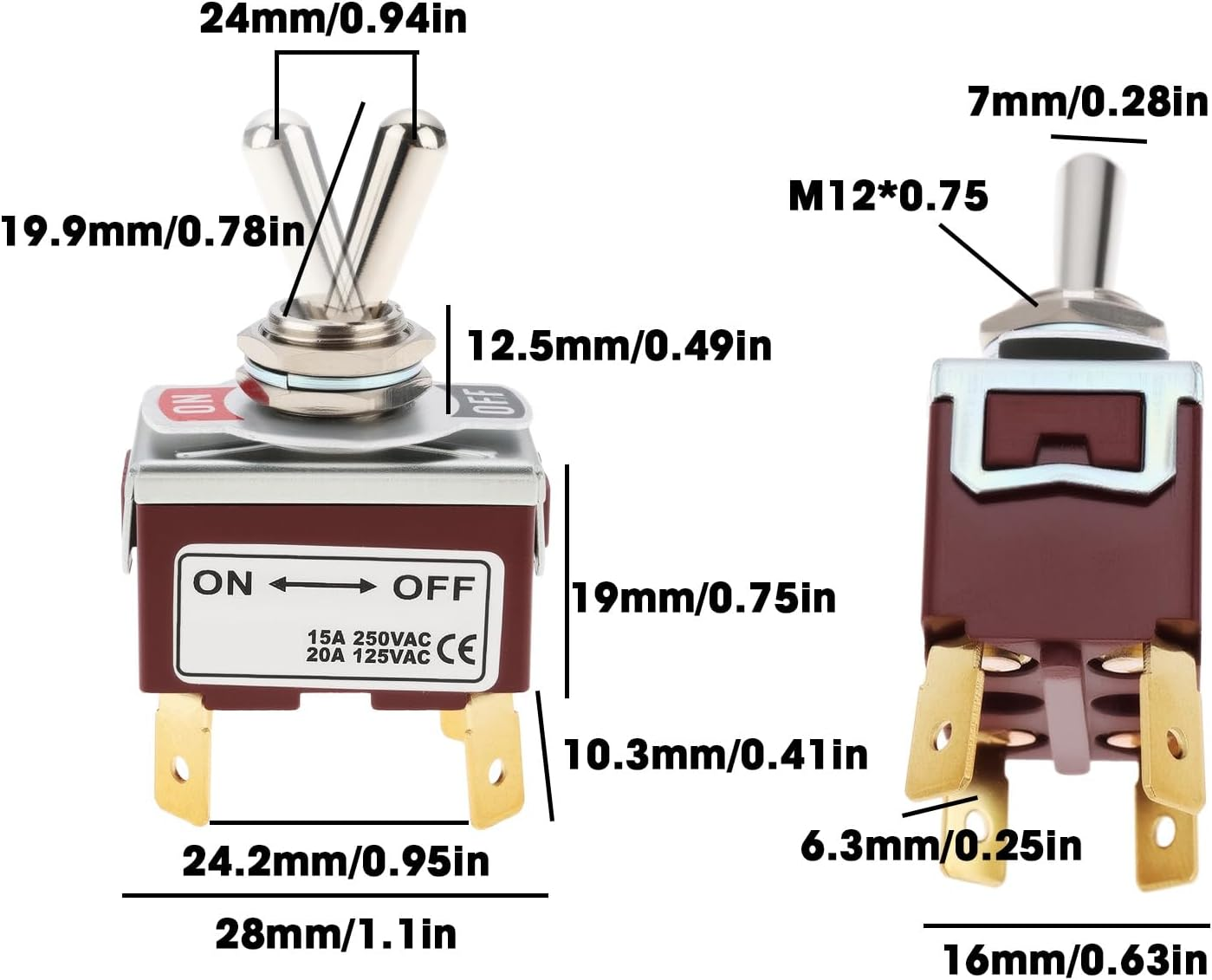 OTOTEC 4Pcs 4Pin 2 Terminal Toggle Switch 15A 250V Boot DPST ON-OFF Suitable for Cars Boats Yachts and Marine Vessels image number 3