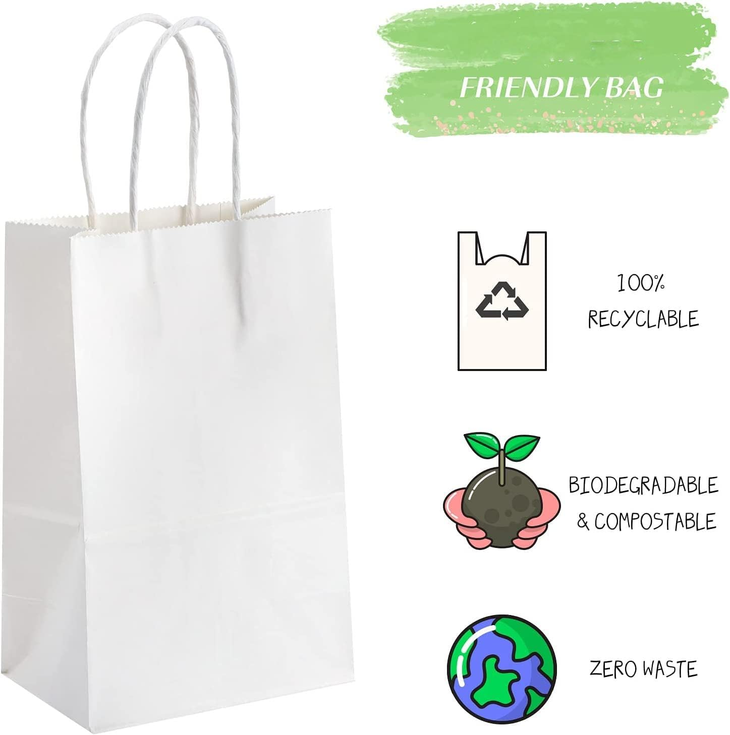 50 Pcs White Kraft Paper Bags with Handles,21 X 11 X 27Cm Gift Bag Kraft Paper Party Gift Bag,Small Gift Bags Eco-Friendly Kraft Bags for Gifts,Business, Shopping, Retail Merchandise Bags - Brown image number 4