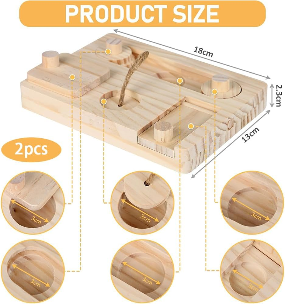 6 in 1 Small Animal Foraging Toys, Wooden Interactive Enrichment Treat Dispenser Set for Rabbits, Guinea Pigs, Hamsters, Chinchillas, Rats & Gerbils image number 4