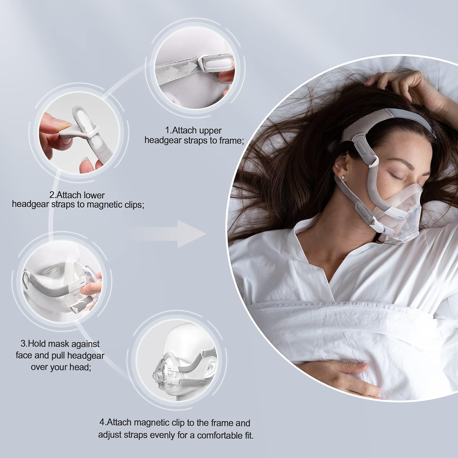 2 Pack CPAP Headgear Compatible with Resmed Airfit F20 with 4 Magnetic Clips, Replacement F20 Headgear, Great-Value CPAP Accesssories Supplied by Airsmart, Large image number 5