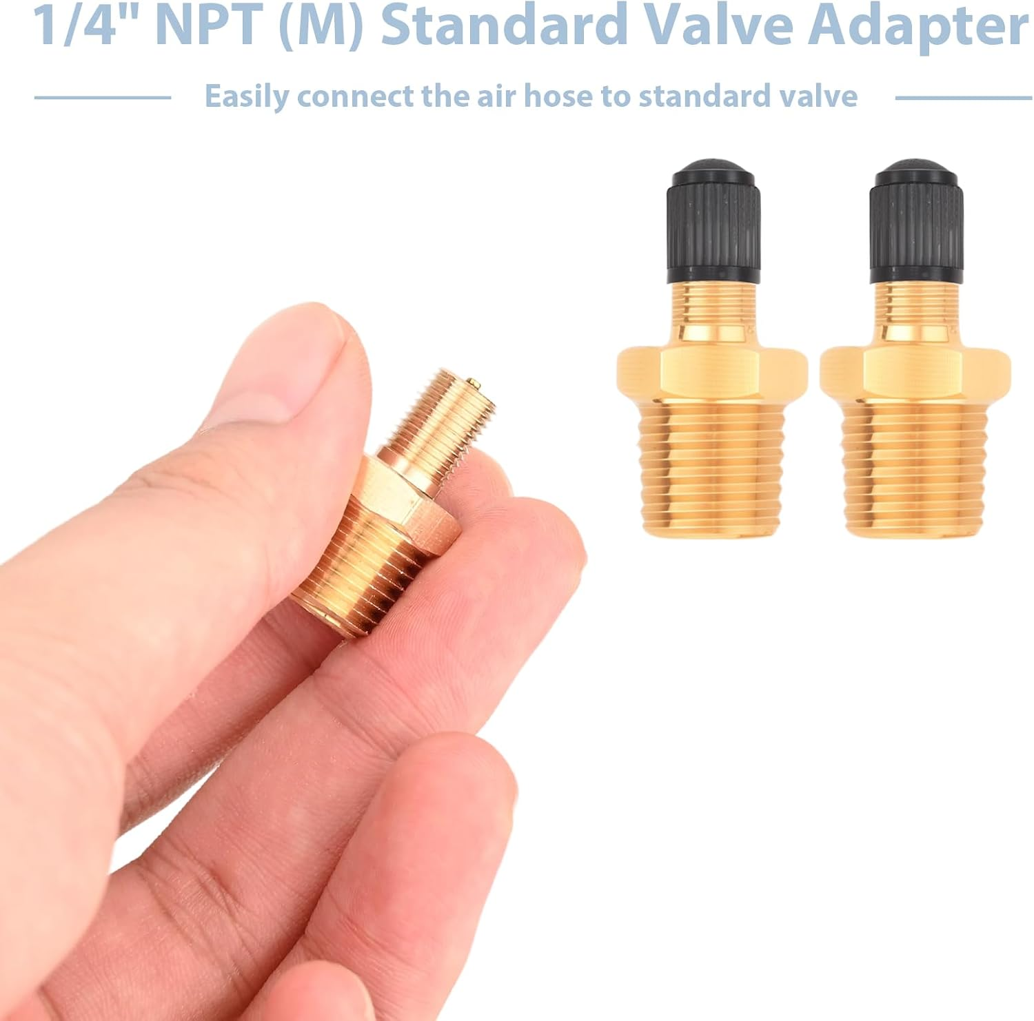 2 Sets Standard Brass Tire Air Inflator Adapter 1/4 NPT (M) for Schrader Valve (M) for Presta Air Chuck Compressor Hose Auto Tyre image number 1