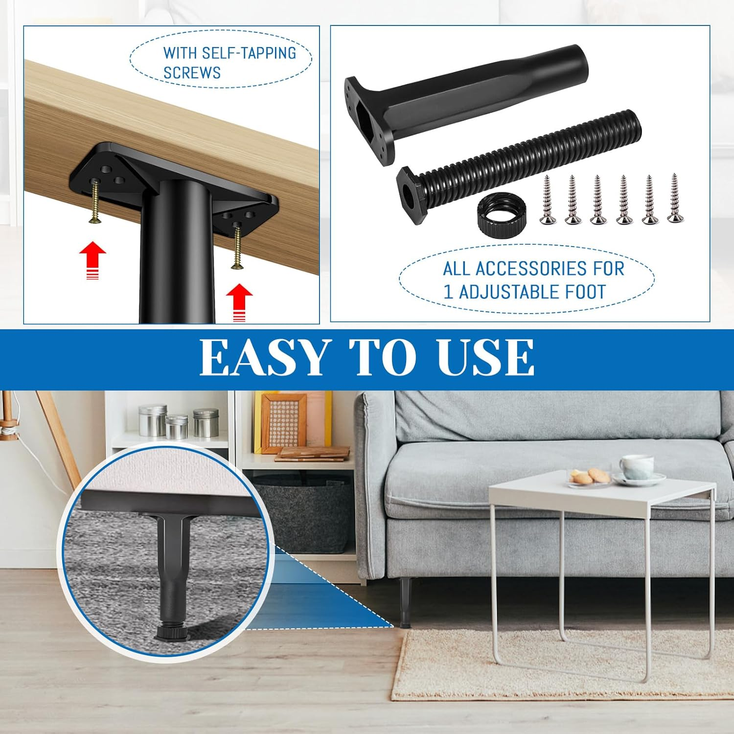 2Pcs Adjustable Height Center Support for Bed Frame, Bed Support Legs, Bed Frame Center Support for Furniture (2Pcs, 18-34 Cm) image number 3