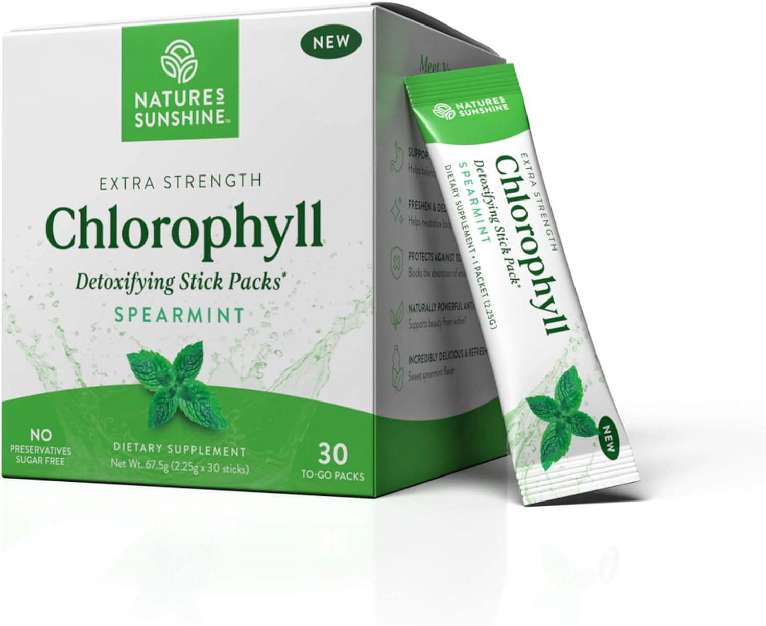 Natures Sunshine Extra Strength Chlorophyll Stick Packs Spearmint 30 To-Go Packs image number 6
