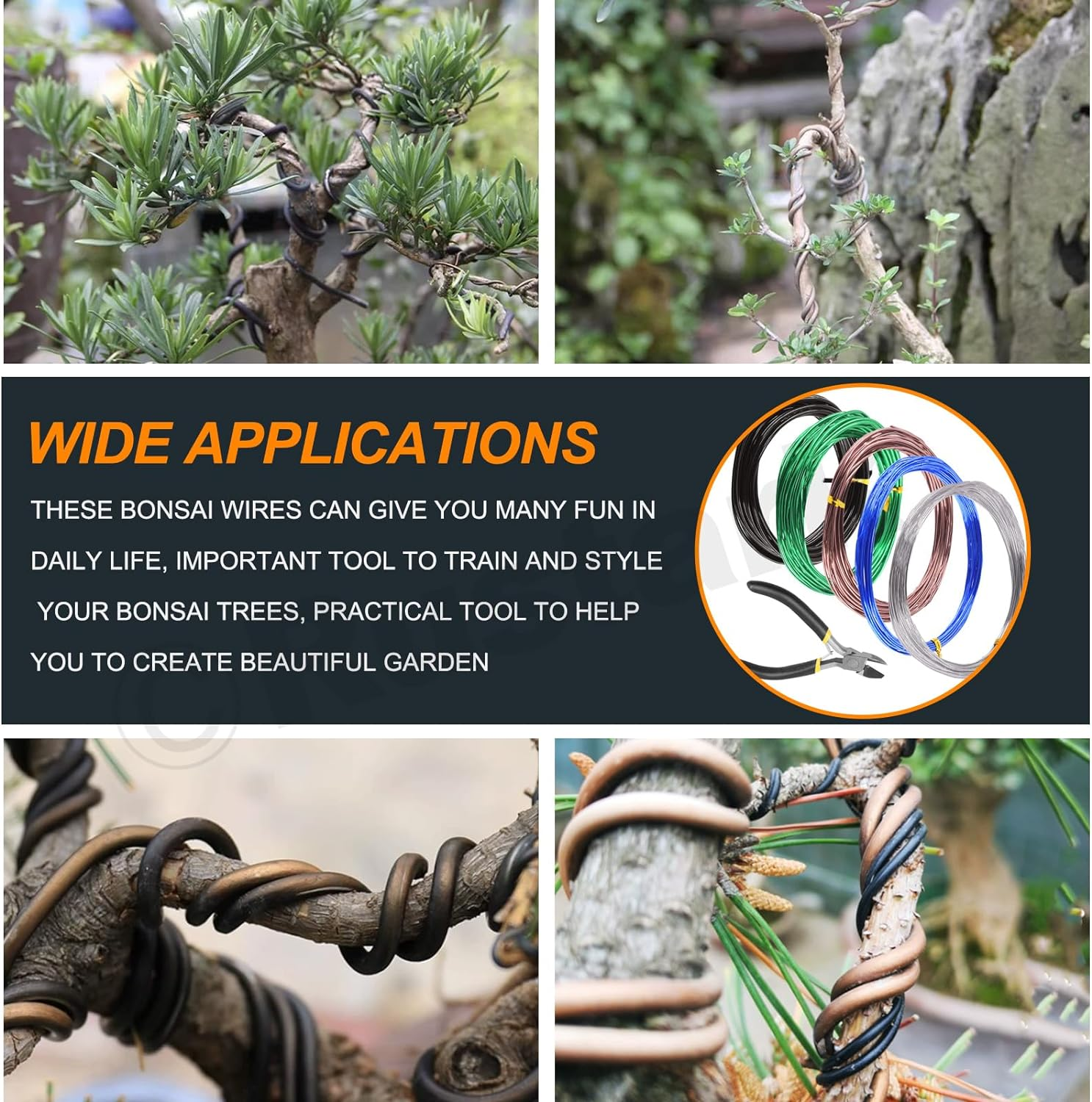 6Pcs 5 Colors Bonsai Training Wire with Wire Cutter Kit, Anodized Aluminum Bonsai Wire Tools for Holding Bonsai Plant Branches Small Trunks - 82 Feet 0.8MM 1.0MM 1.5MM 2.0MM 3.0MM image number 6