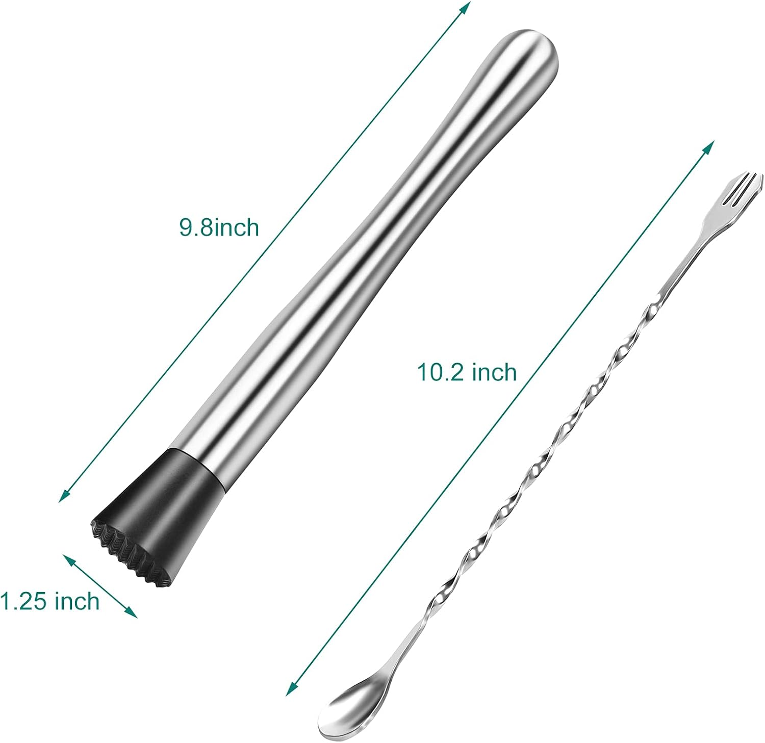 YOTIPP 10 Inch Stainless Steel Cocktail Muddler and Mixing Spoon Professional Home Bar Tool Set image number 6