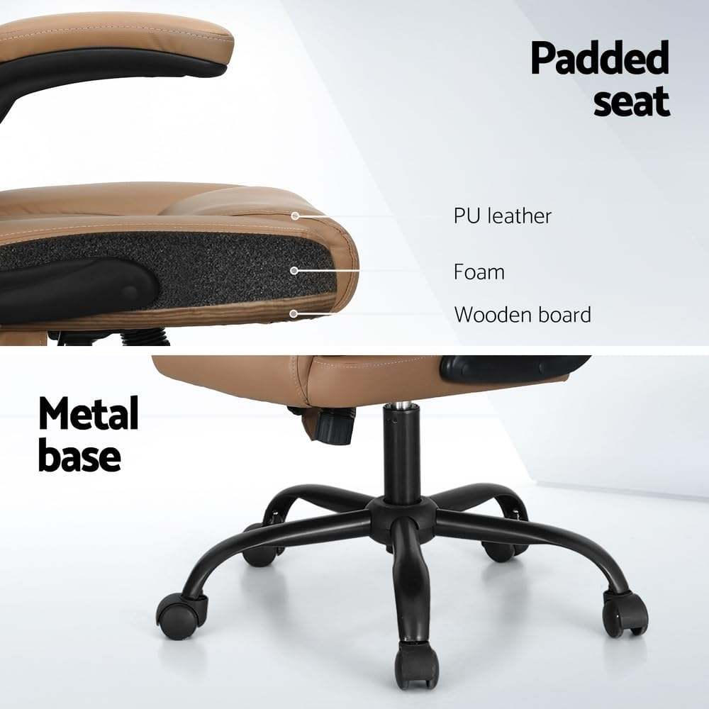 Artiss Massage Office Chair, PU Leather 2 Point Ergonomic Gaming Computer Desk Recliner Chairs Armchair for Room Executive Home, up to 105 Degree Back Recline Adjustment Espresso image number 5