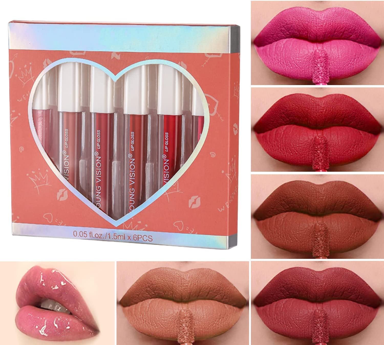 Balee Lip Gloss Set, 5PCS Matte Liquid Lip Glosses & 1PC High Shine Lip Gloss,Long Lasting Waterproof Non-Stick Cup Not-Fade Lipstick Lipgloss Kit for Women Girls Makeup Set image number 5