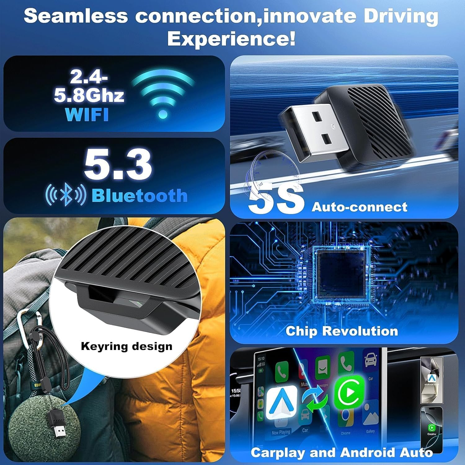 2-In-1 Wireless Carplay & Android Auto Adapter, 2025 Upgrade Mini USB Design for Cars with Built-In Wired Apple Carplay Plug & Play Carplay Dongle Converts Wired Carplay to Wireless, Fast Auto-Connect image number 6