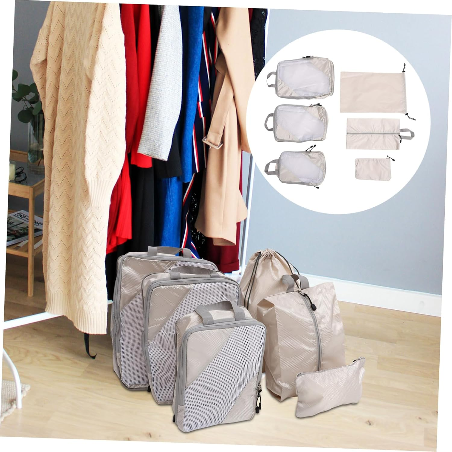 CLISPEED 6Pcs Compression Packing Cubes Travel Stylish Suitcase Organizers with Stain Resistant Design Multi Functional Bags for Clothes Toiletries for Travel image number 5