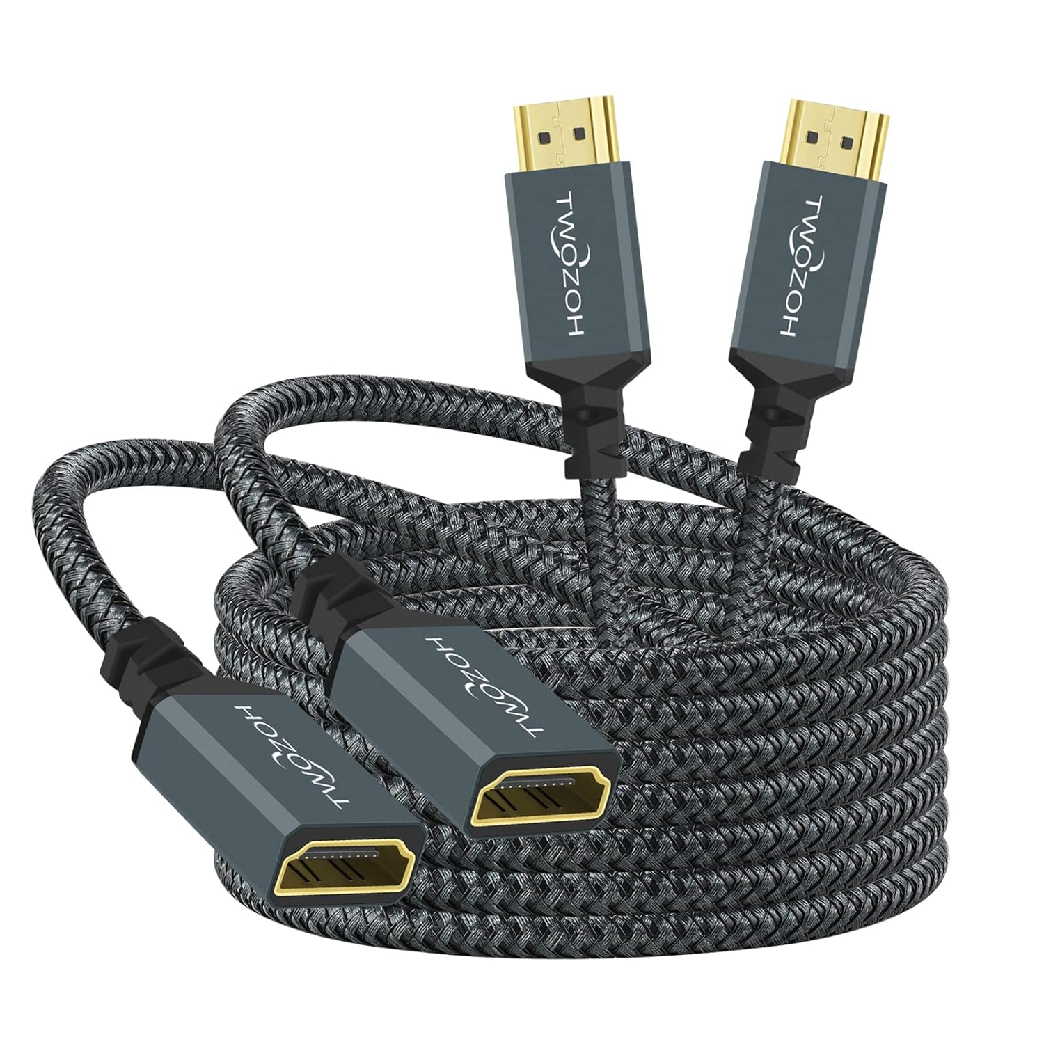 Twozoh HDMI Extension Cable 1.5M 2 Pack, 4K HDMI Extender Male to Female Cord, Nylon Braided HDMI 2.0 Cable Adapter Support 4K@60Hz 3D HDR image number 2