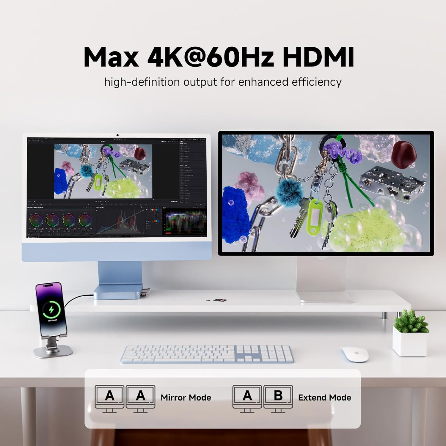 Minisopuru Iexpandmate DS802PRO Imac Accessories with 4K@60Hz HDMI, USB C Charging, 2.5Gbe, 4TB M.2 SSD Enclosure, USB C Hub for Imac 24 Inch M1/M3/M4, Imac Hub with 4 X USB, SD/TF, Audio | Blue image number 3