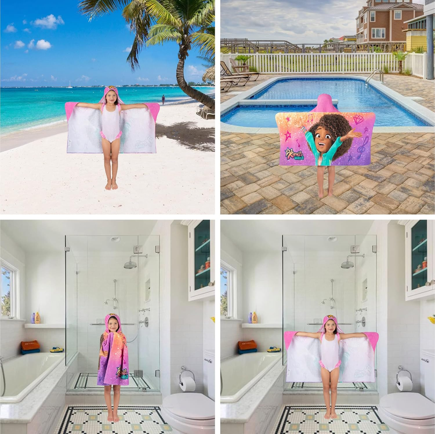 Karma'S World Kids Bath/Pool/Beach Soft Cotton Terry Hooded Towel Wrap, 24 in X 50 In, by Franco image number 1