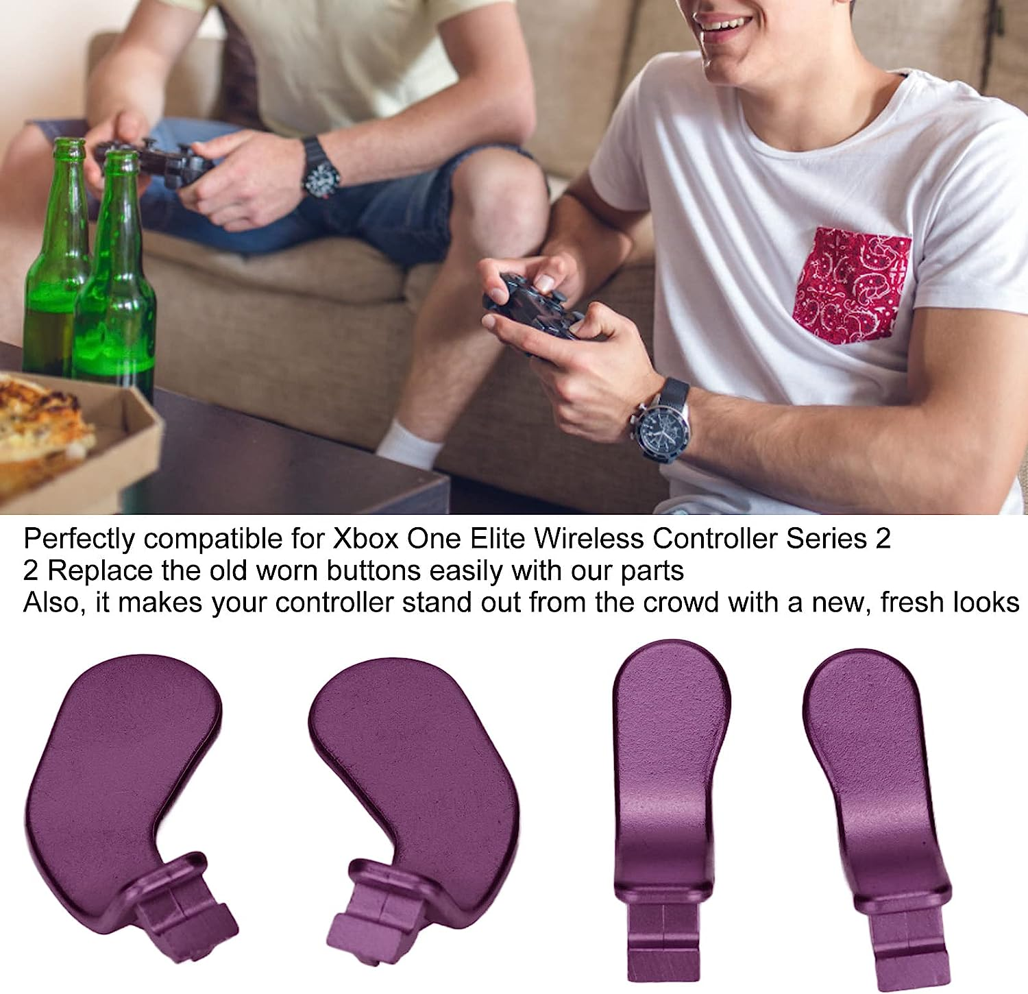 For Elite Controller Paddles, Metal Stainless Steel Replacement Parts Interchangeable Paddles for One Controller Series 2 Model 1797 (4 Pcs) (Purple) - Black image number 5