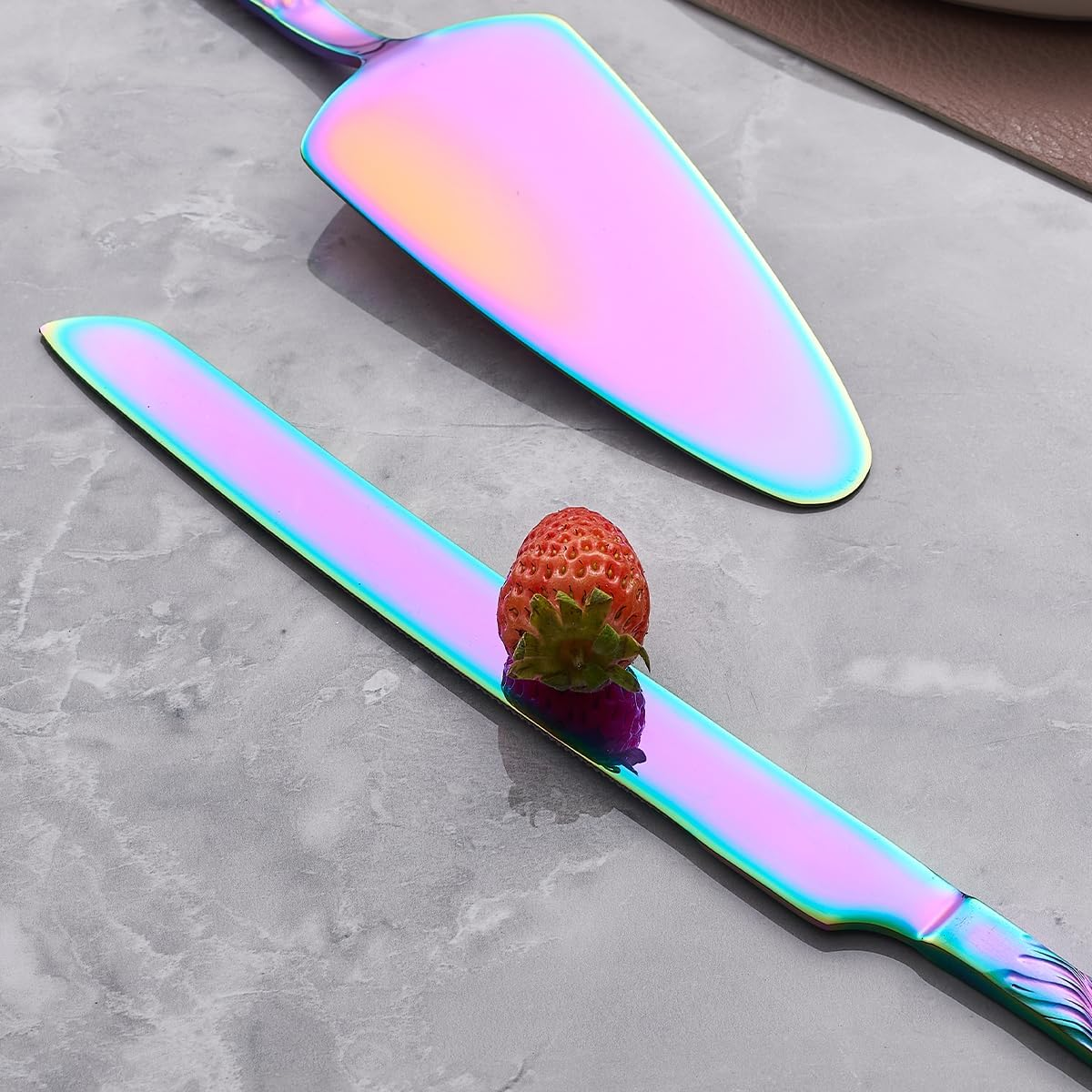 Rainbow Cake Cutting Set, Stainless Steel Cake Knife and Server Set, Cake Pie Cutter Set for Wedding, Birthday, Party image number 6