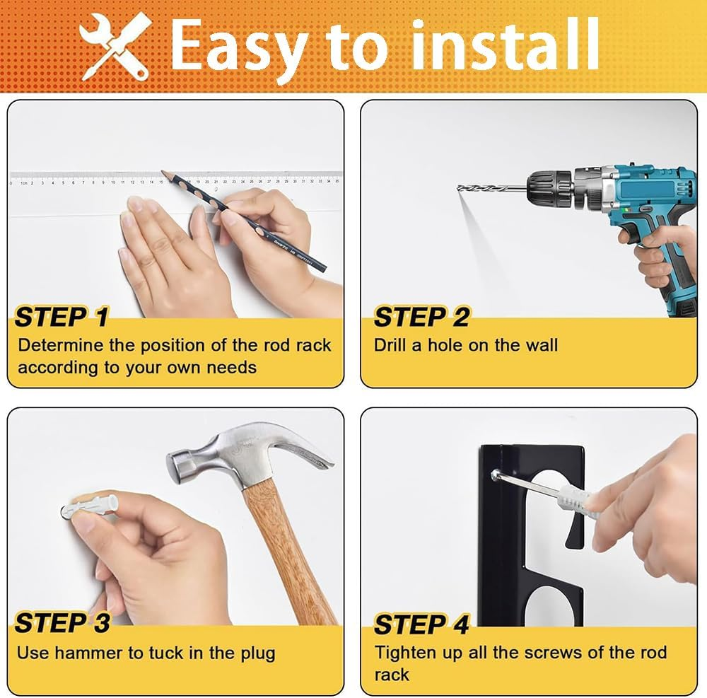 Horizontal Fishing Rod,4 Pack Fishing Rod Holder,Wall Mounted Brackets,Fishing Pole Display Stand,Hanging Storage Rack, for Garage,Wall, Ceiling image number 2