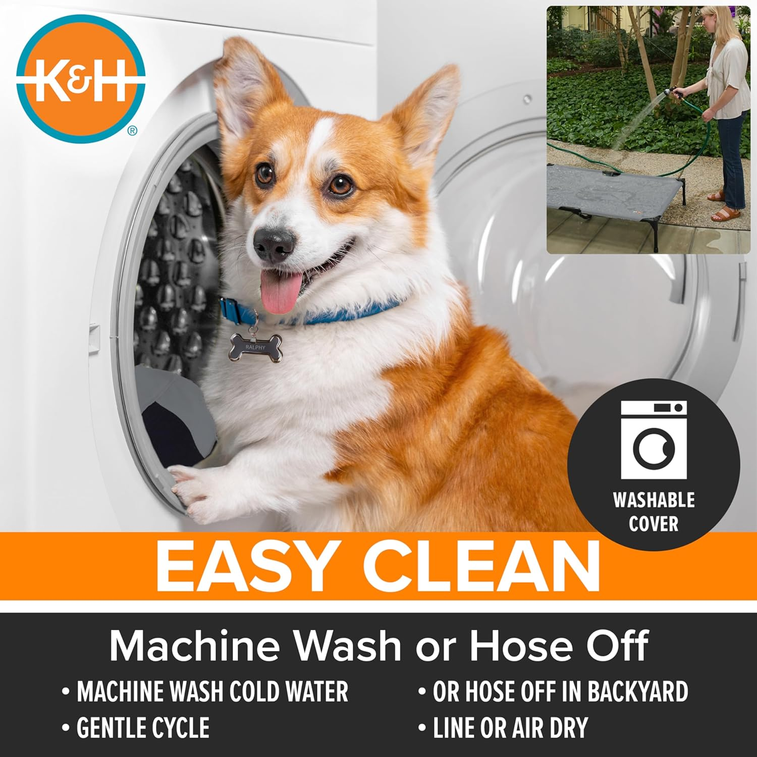 K&H Pet Products Elevated Outdoor Dog Cot Bed, Raised Cooling Bed with Washable Breathable Mesh for Medium Dogs, Portable Raised Platform Pet Bed, Heavy Duty Metal Frame Hammock Bed, Medium, Tan image number 1