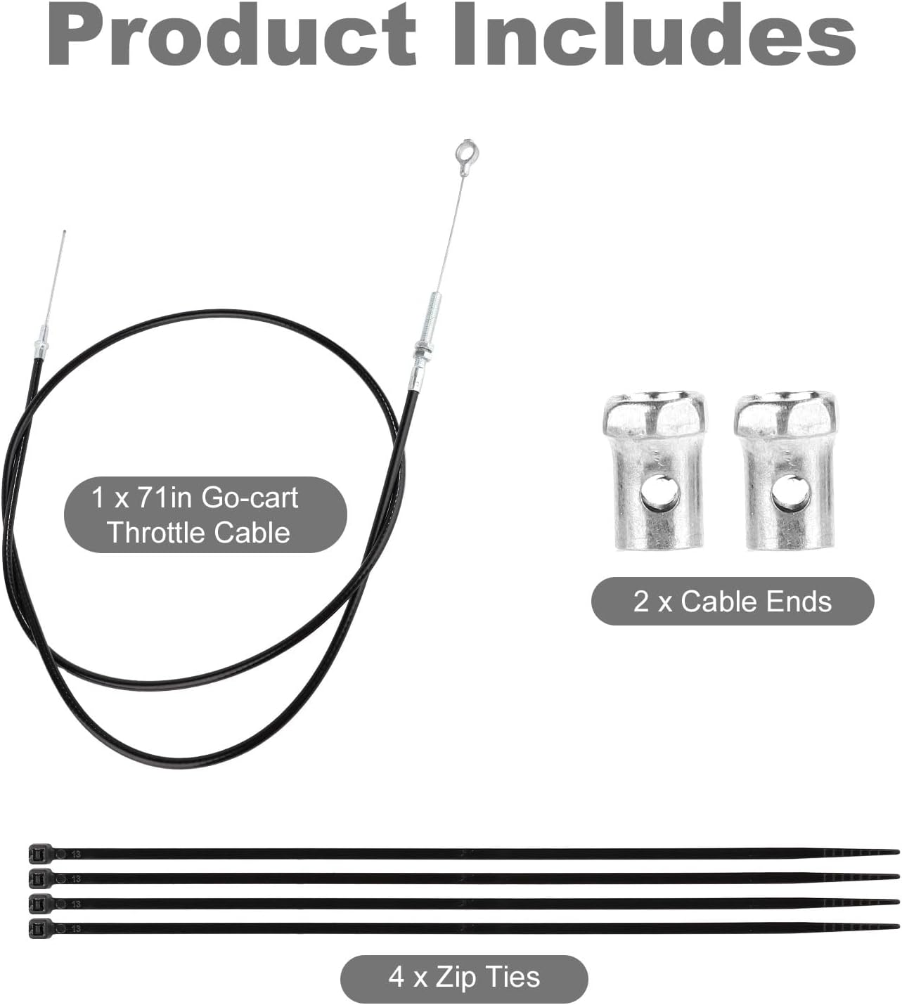 NQEUEPN 71 Inch Go Kart Throttle Cable Kit, Universal Go Cart Brake Cable with Cable Ends Compatible with Predator 212Cc Engine GX160 GX200 196Cc 8252-1390 Go Cart Accelerator Parts image number 5
