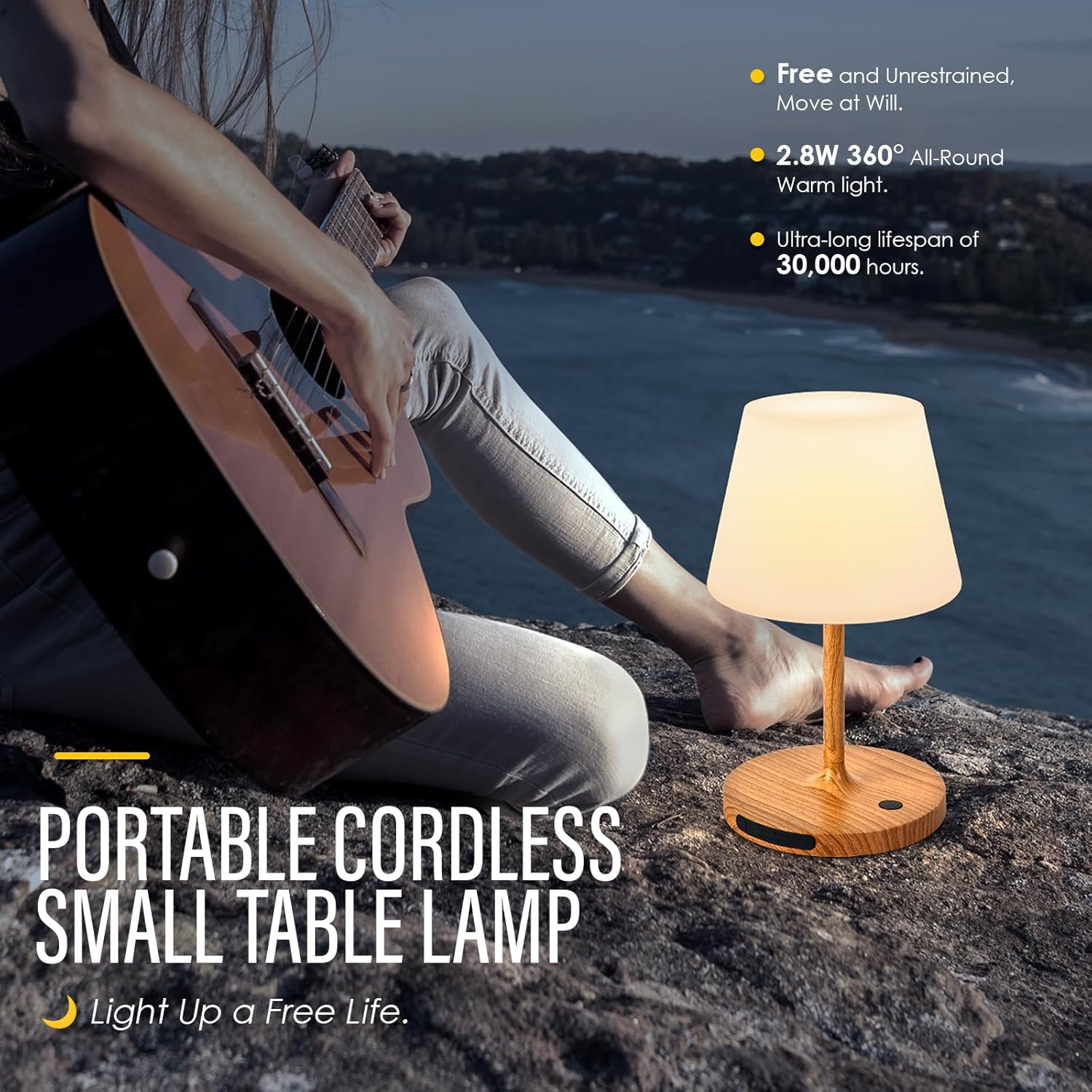Cordless Outdoor Touch Table Lamp, Waterproof Small Shower Lamp, 4000Mah Battery Operated Rechargeable Dimmable Desk Lamp for Patio, Restaurant, Camping, Home-Wood Grain image number 4