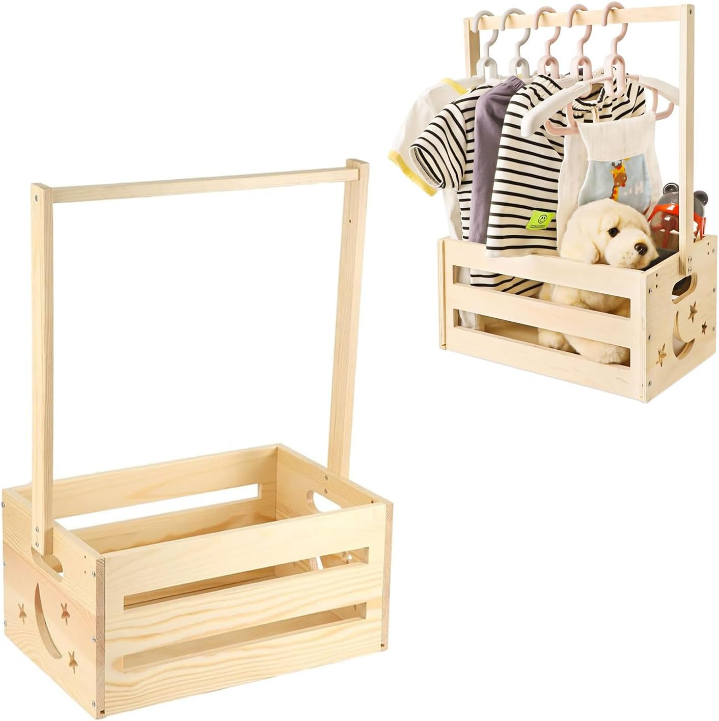 MUSONG Rustic Decorative Baby Storage Crate Hamper with Handle, Wooden Baby Shower Crate Closet, 34.4 X 23 X 54.5 Cm
