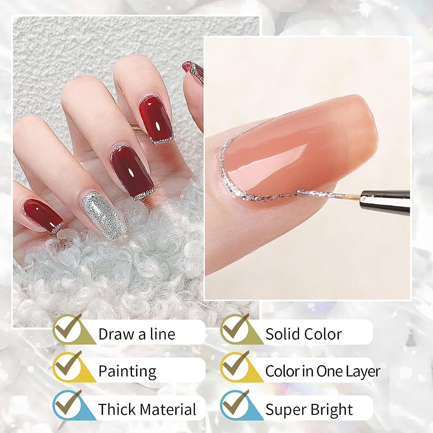 VERONNI Glitter Gel Nail Polish Chrome Platinum Glitter Gel Nail Polish Set, Sparkly Shiny Silver Gold Pink Champagne 4 Colors Nail Art Painting Drawing Home DIY Manicure Nail Salon