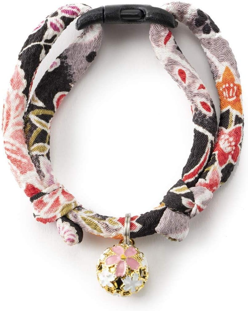 Necoichi Chirimen Sakura Cat Collar (Black)