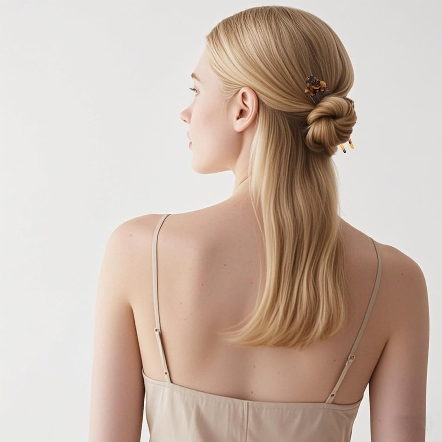 EXIPSAT Pack of 4 Tortoiseshell Flower Hair Pins U Shape Hair Clips Hair Clips for Women with All Hairstyle Styles image number 4