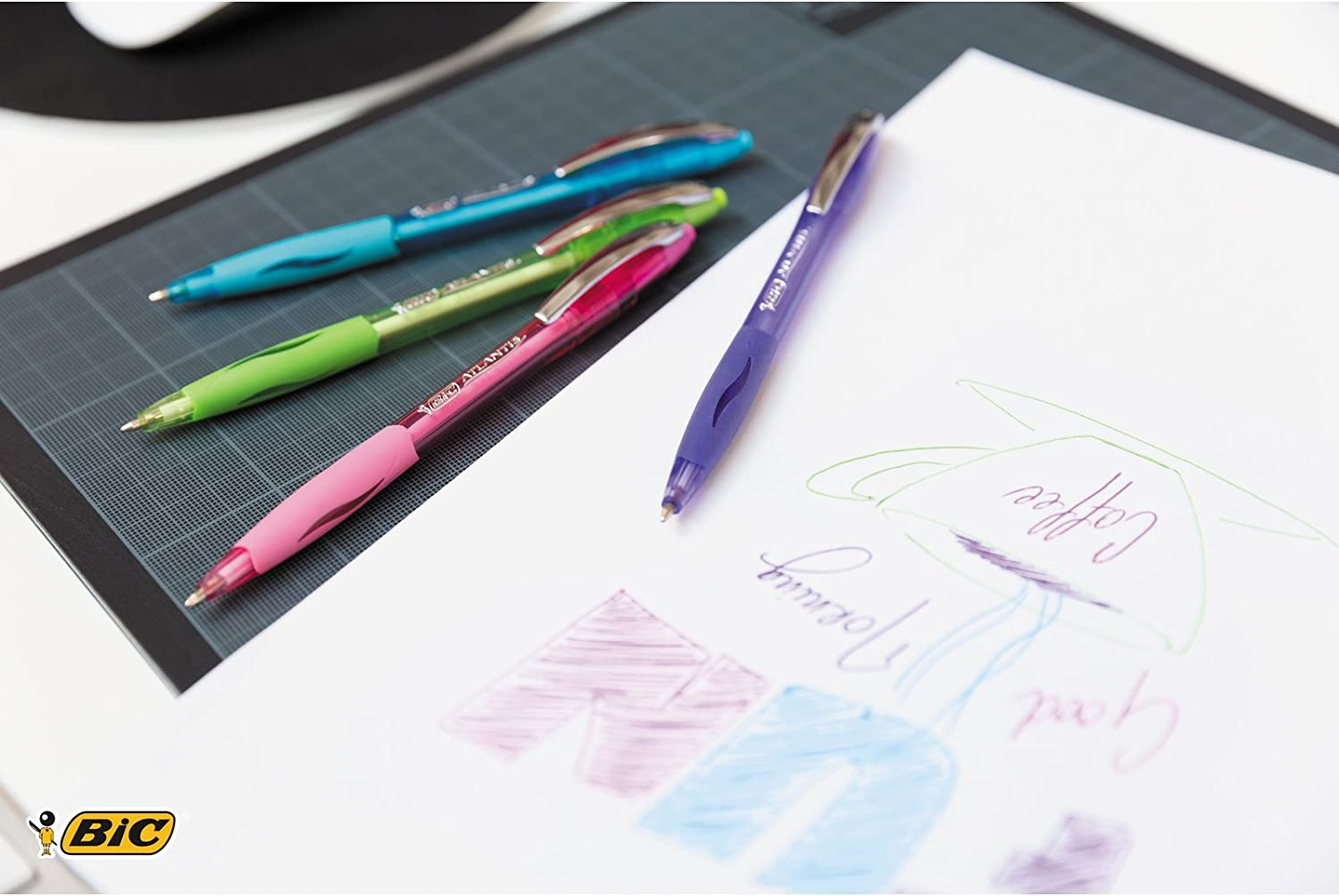 BIC Atlantis Classic Retractable Ball Pens - Box of 12- Black Colour- Medium Point (1.0 Mm) - Soft Rubber Grip image number 2