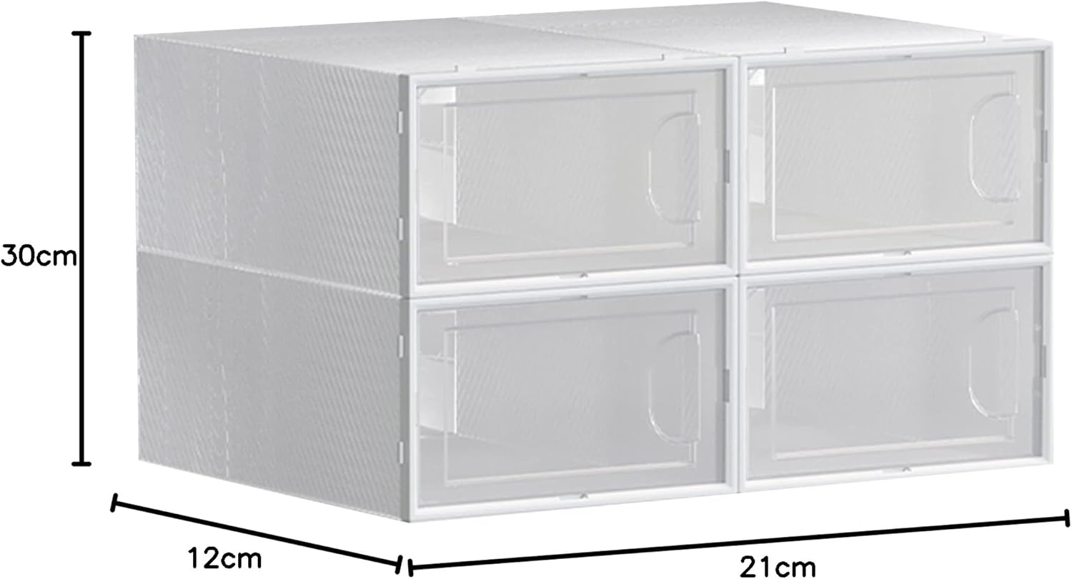 Seymour'S Stackable Clear Shoe Boxes - 4 Pack, Holds Shoes up to US Size 10 & AU Size 10, Transparent Shoe Storage for Closet Organisation & Easy Access