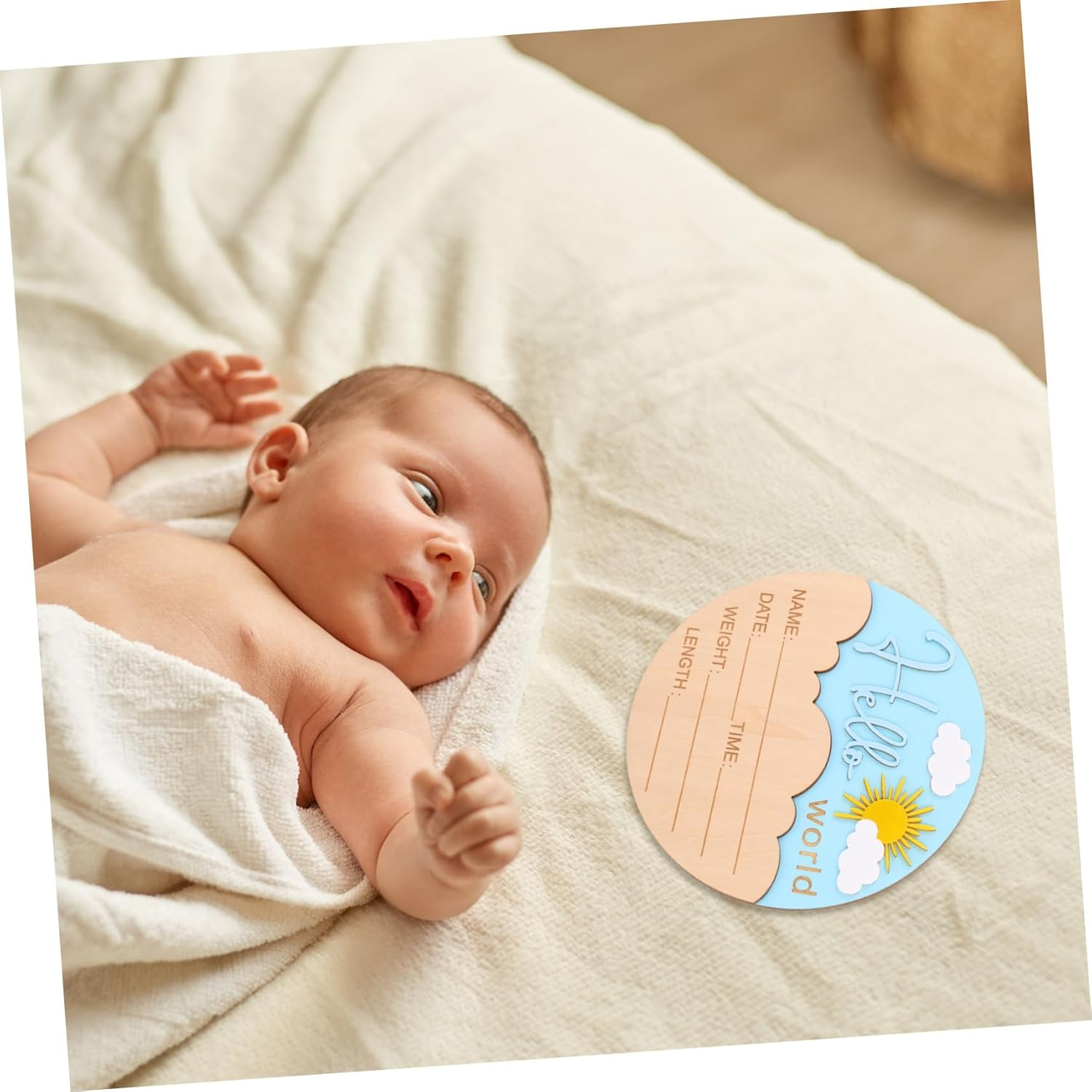 Wooden Newborn Announcement Sign Birth Name Plaque Unisex Welcome Photo Prop Shower Hospital Nursery Smooth Safe Keepsake image number 2