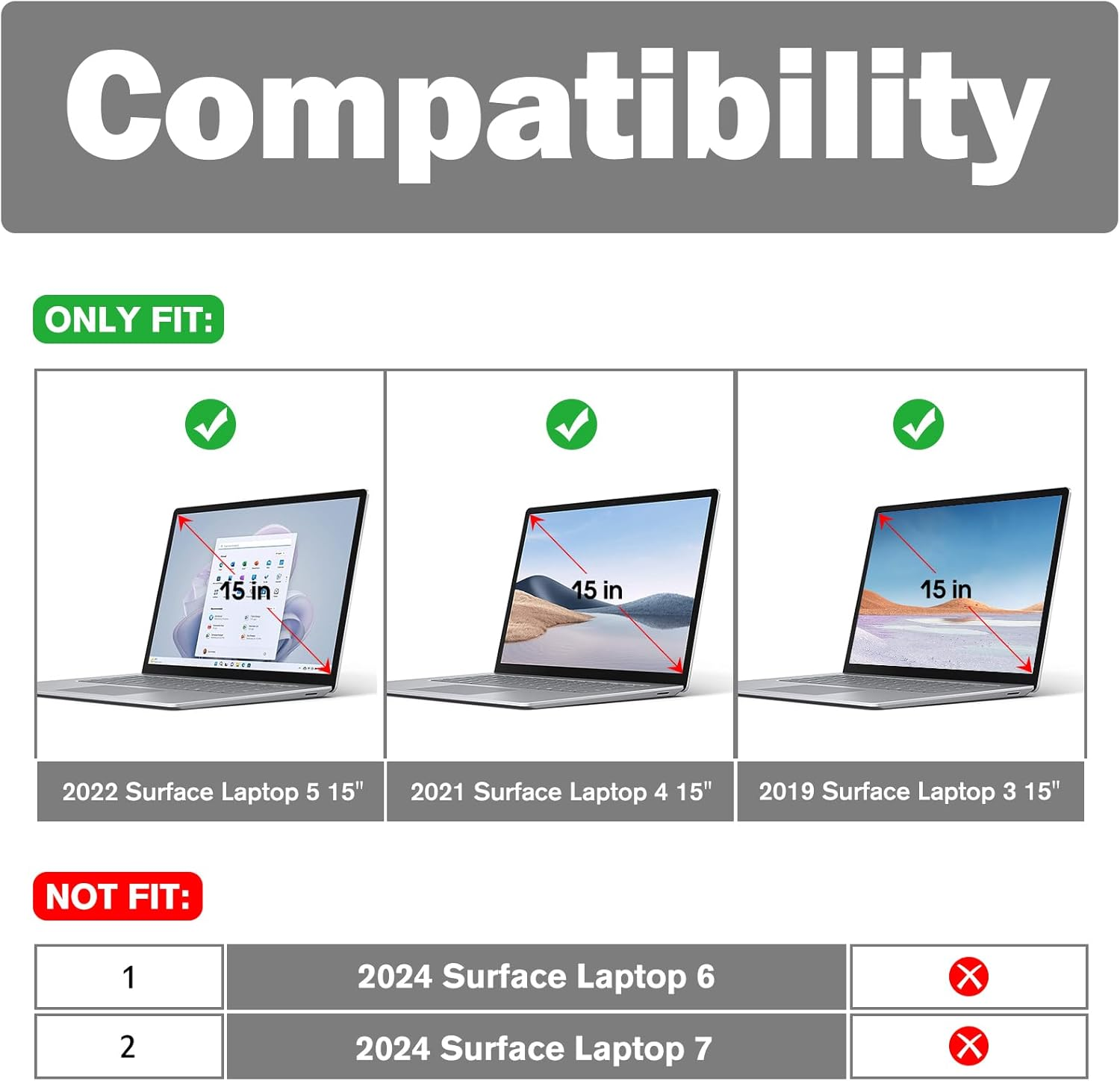 Procase Protective Case for 15 Inch Surface Laptop 5/4/3, Heavy Duty Slim Hard Shell Cover with Foldable Kickstands for 15" Laptop 2022 2021 2019 Old Version -Grey