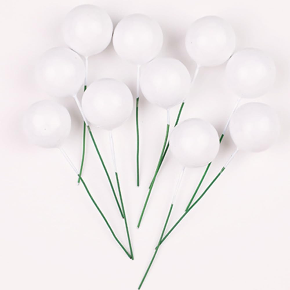Ball Cake Topper Decorations, 40 Pieces Mini Balls Cake Toppers, Foam Ball Cake Picks Cake Decorations Mini Balloons Stick Cake Cupcake Toppers for Birthday Wedding Party Cake Decorating, White
