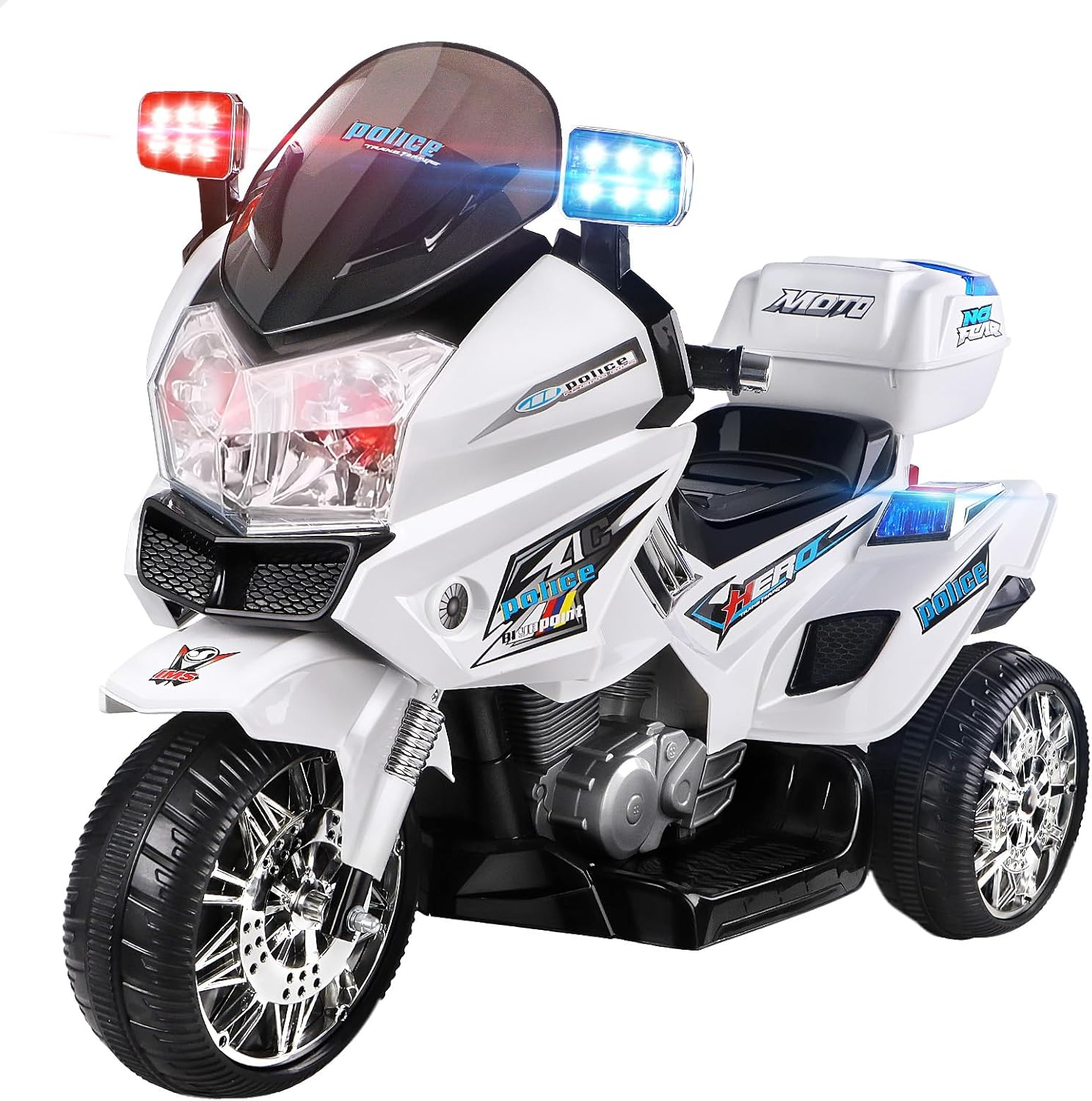 ALFORDSON Kids Ride on Car Motorbike 12V Eletric Dual Motor, Toy Tricycle with Music Player & Brilliant Lights, Ride-On Design Children Vehicle for Toddler, S1K Inspired, White image number 3