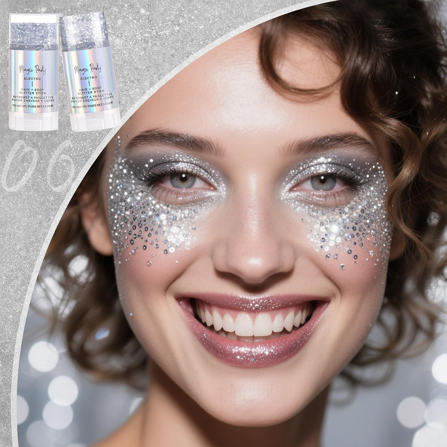 DAGEDA Body Glitter Stick, Mermaid Chunky Sequins Face Paint, Music Festival Concert Accessories Outfits Hair Glitter, Lips Eyeshadow Nails Holographic Cosmetic Halloween Rave Makeup (06 Silver)