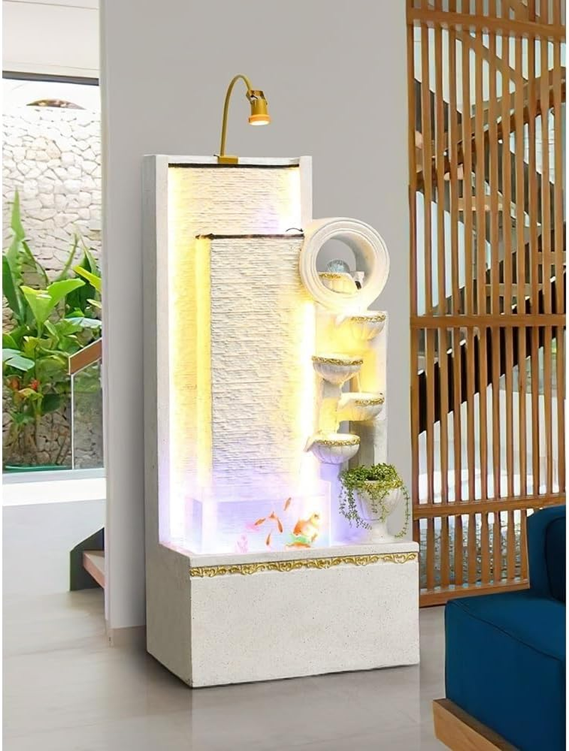 Outdoor Fountain Flowing Water Ornaments Floor-Standing Feng Shui Fountain Decoration Modern Simple Circulating Waterscape(White) image number 4