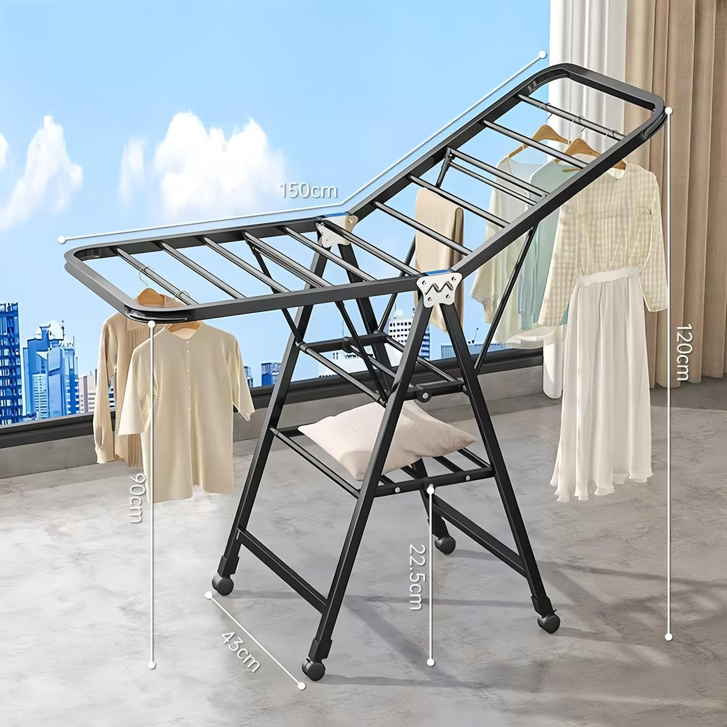 Clothes Drying Rack,Folding Adjustable Clothes Airer,3-Tier Clothes Rack Free-Stand,Indoor Outdoor Clothes Rack with 4 Universal Wheels image number 2